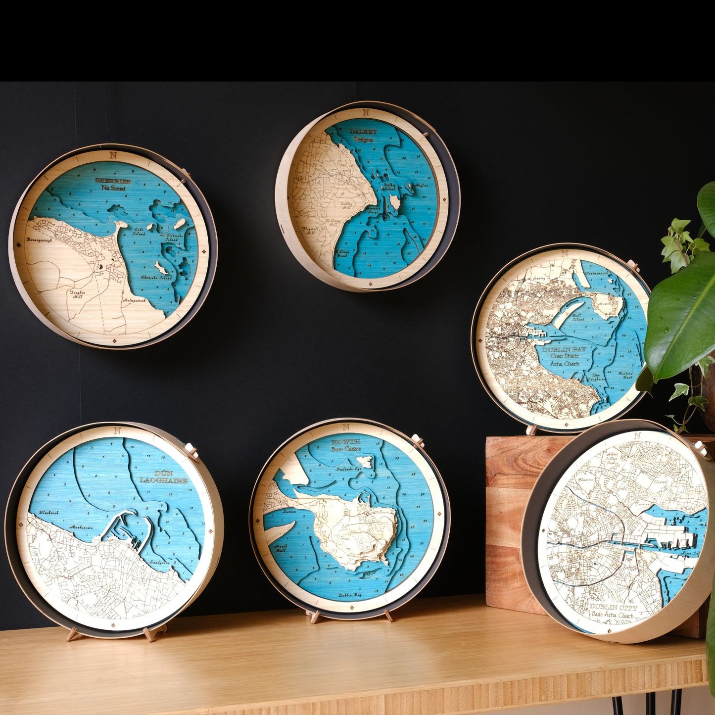 Dublin collection round wooden 3d maps